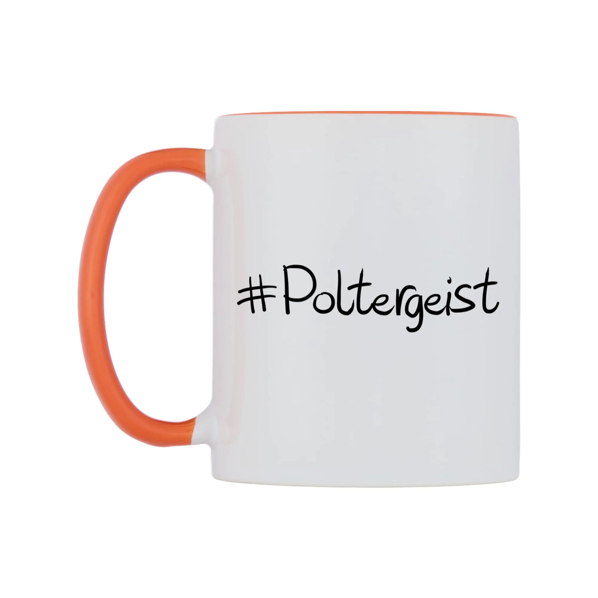 Poltergeist Mug — white 11oz gloss mug with a orange inside and handle, right side, on a white background