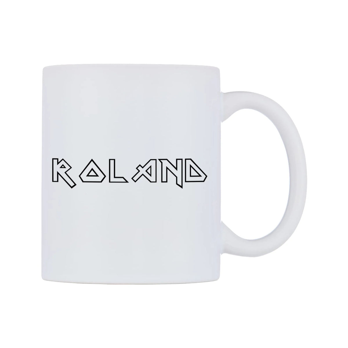 Roland - Iron Maiden Themed Mug — white 11oz gloss mug, left side, on a white background
