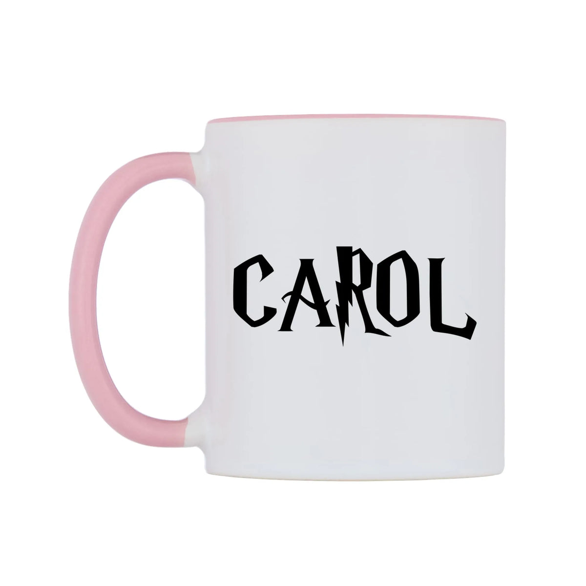 Carol - Wizard Themed Mug — white 11oz gloss mug with a pink inside and handle, right side, on a white background