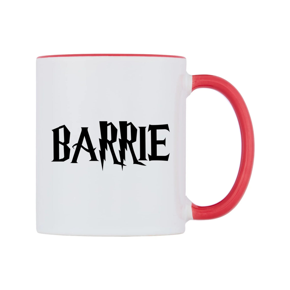 Barrie - Wizard Themed Mug — white 11oz gloss mug with a red inside and handle, left side, on a white background