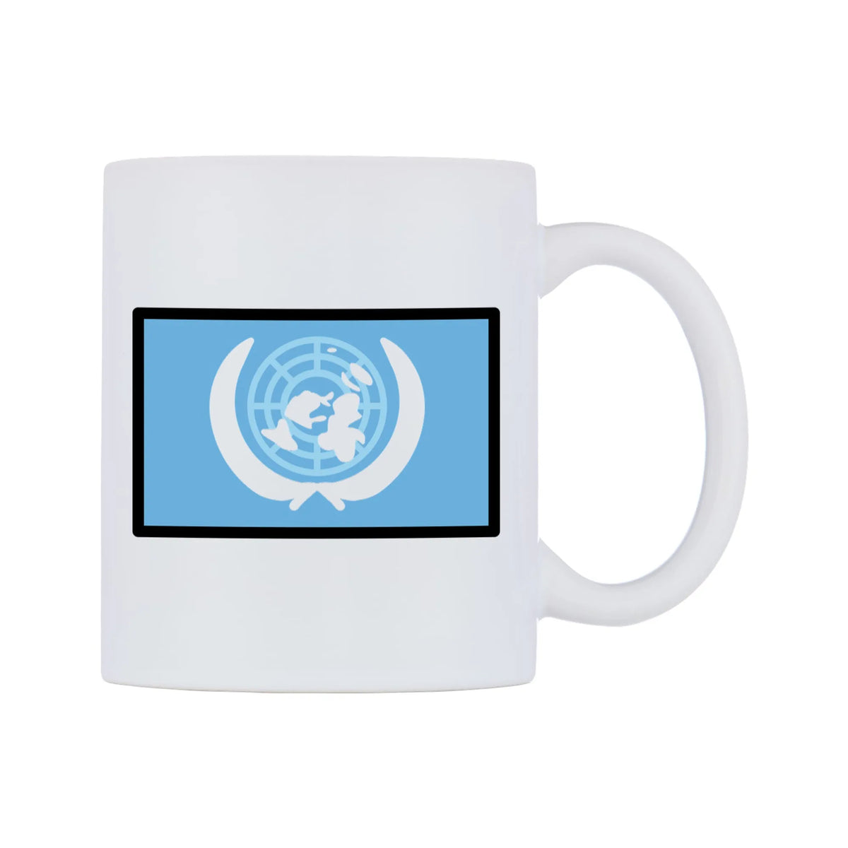 United Nations Flag Emoji Mug — mug, left side, on a white background