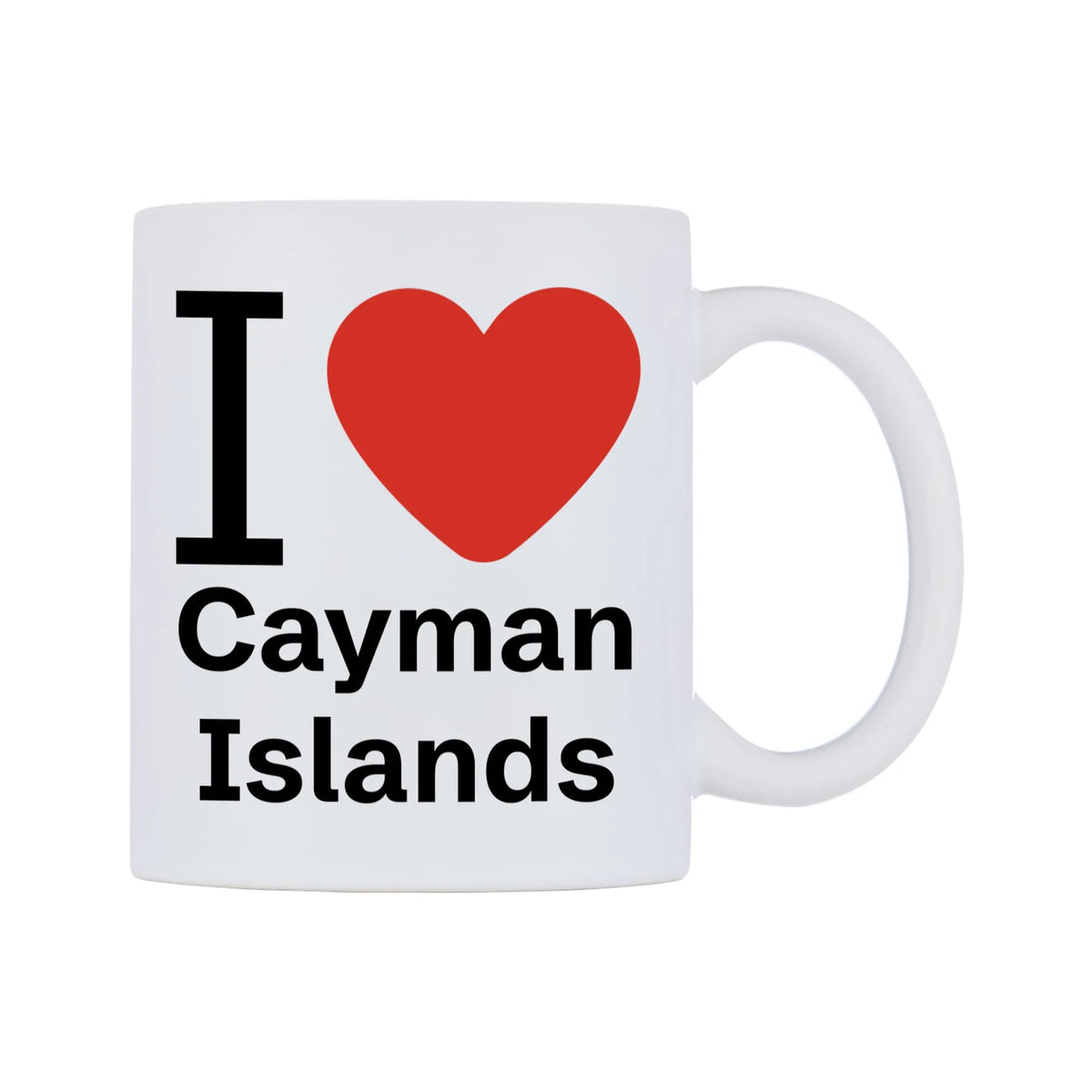 I Love Cayman Islands Mug — white 11oz gloss mug, left side, on a white background