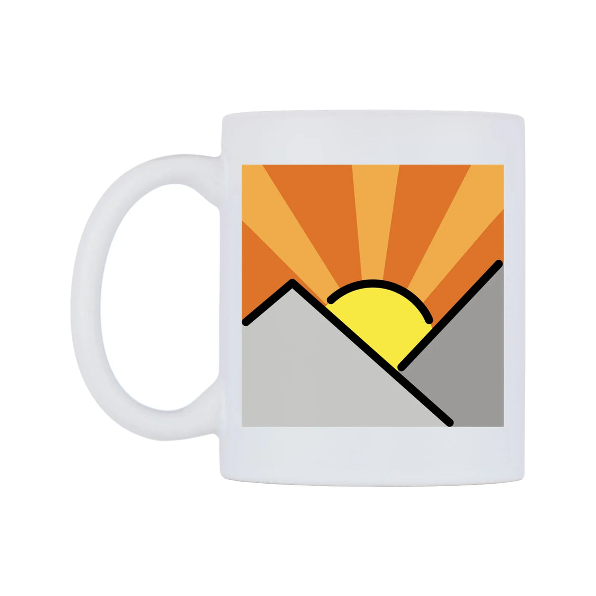 Sunrise Over Mountains Emoji Mug — mug, right side, on a white background