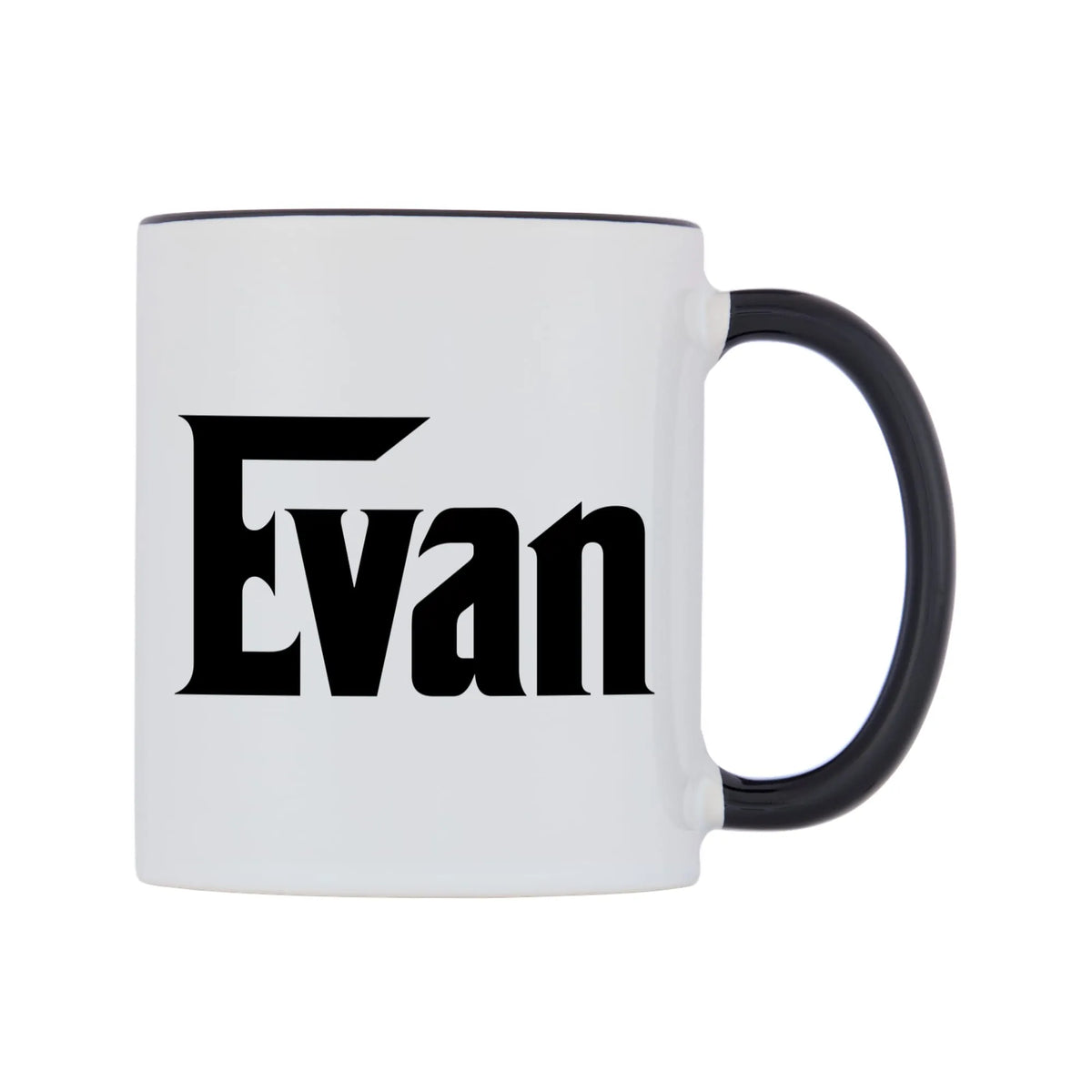 Evan - Godfather Themed Mug — white 11oz gloss mug with a black inside and handle, left side, on a white background
