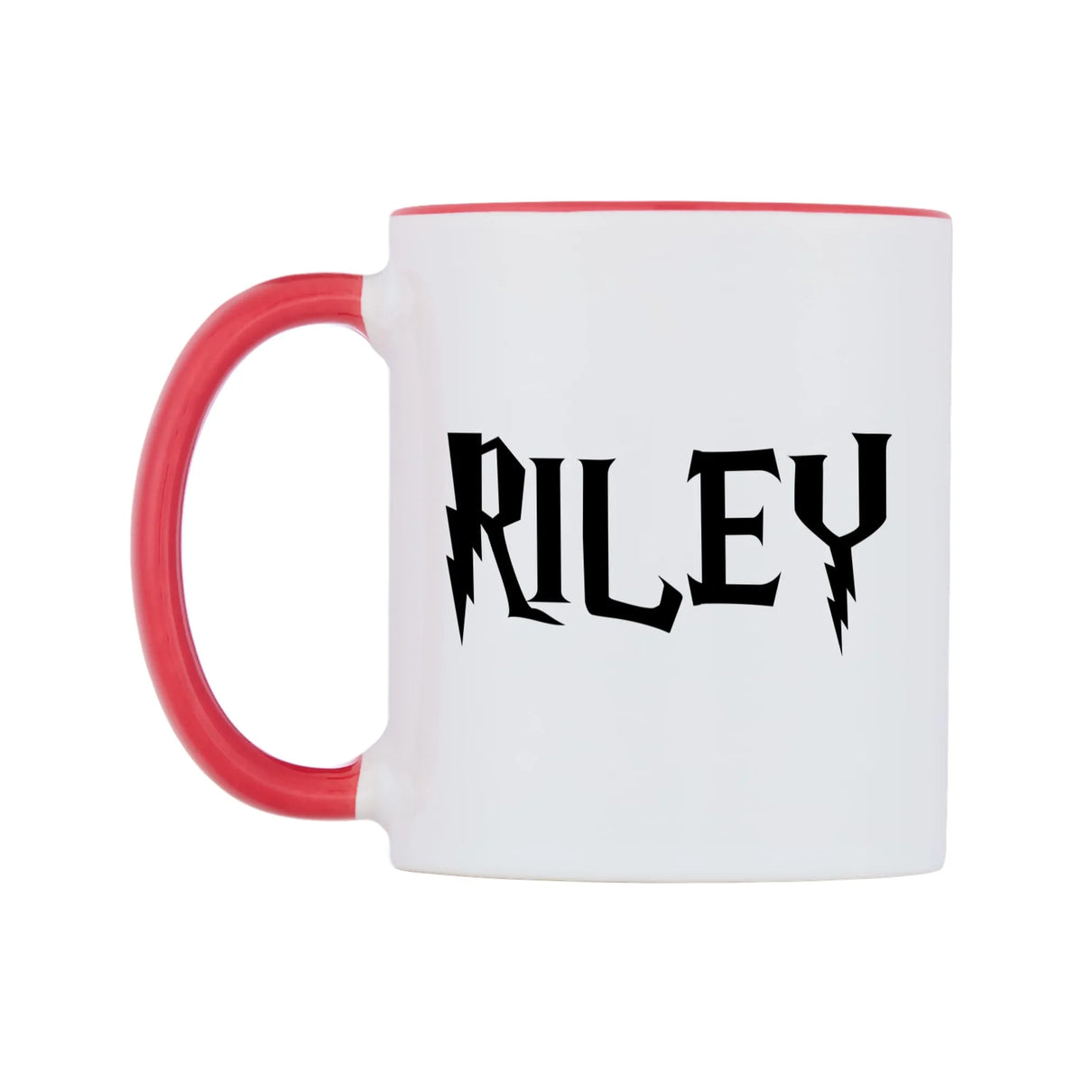 Riley - Wizard Themed Mug — white 11oz gloss mug with a red inside and handle, right side, on a white background