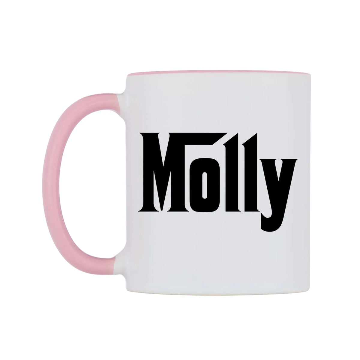 Molly - Godfather Themed Mug — white 11oz gloss mug with a pink inside and handle, right side, on a white background