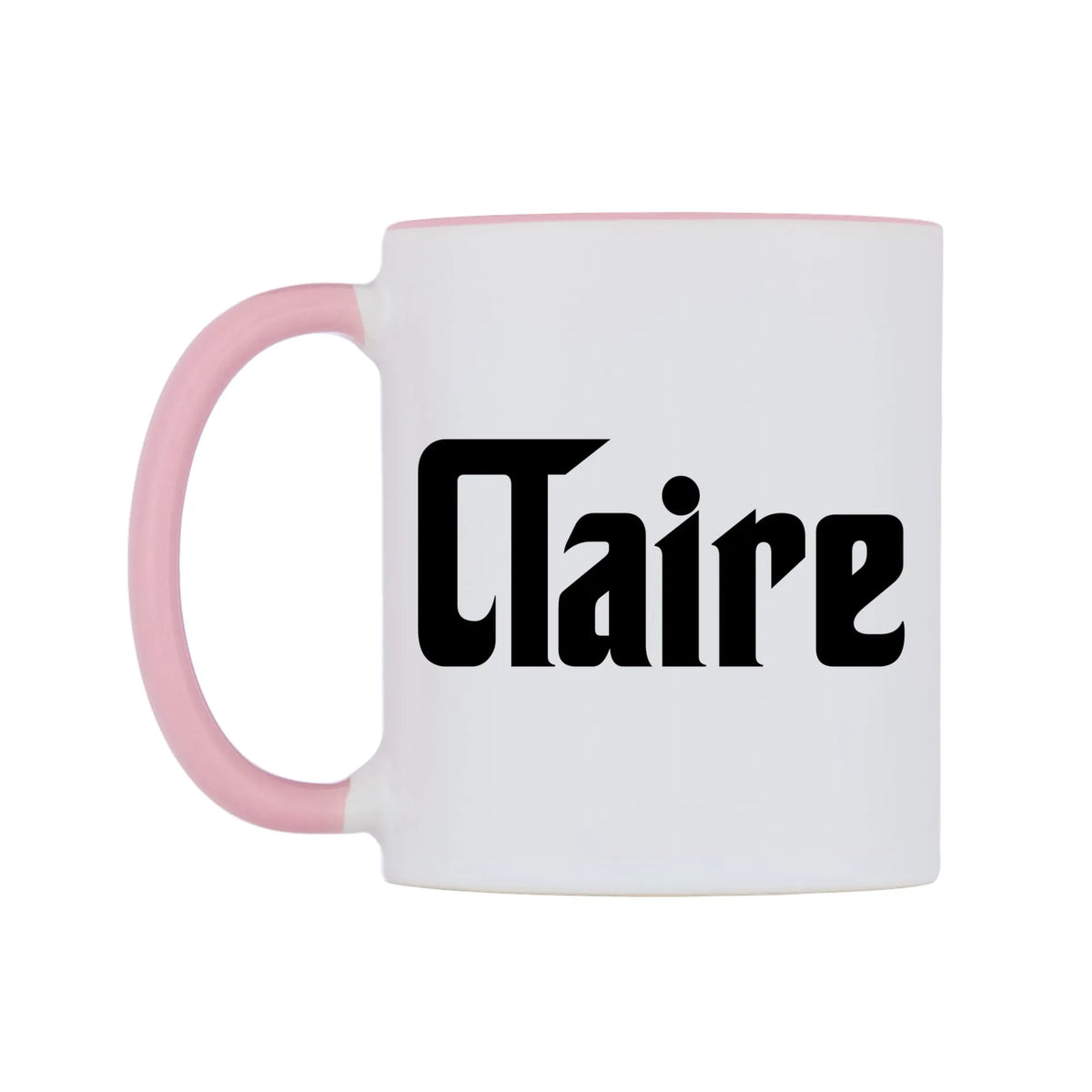 Claire - Godfather Themed Mug — white 11oz gloss mug with a pink inside and handle, right side, on a white background