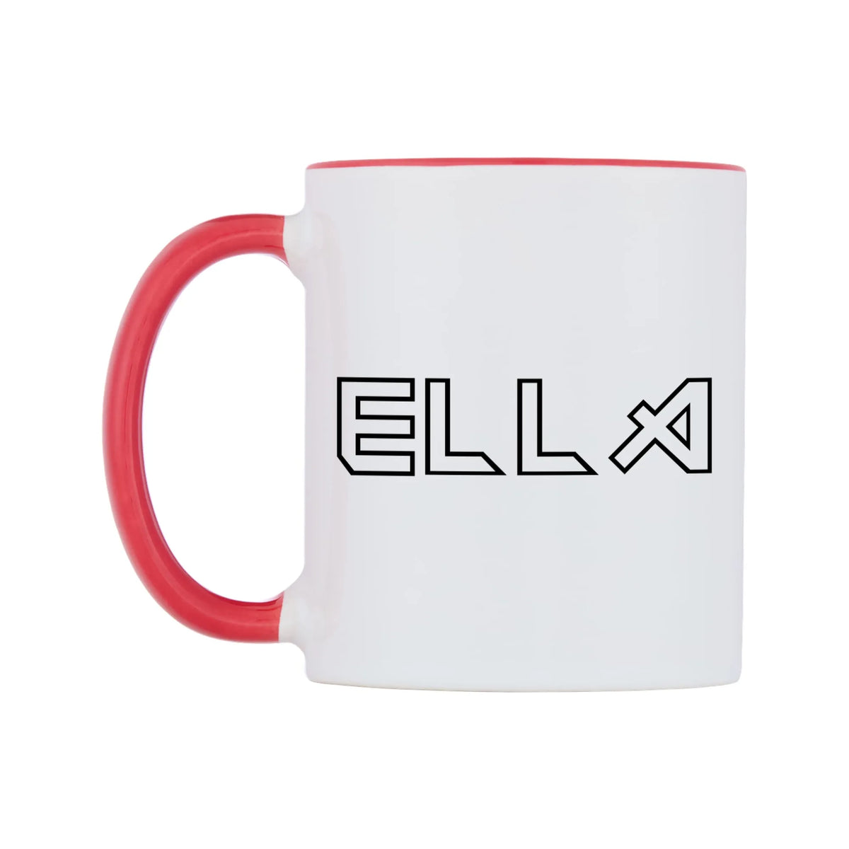 Ella - Iron Maiden Themed Mug — white 11oz gloss mug with a red inside and handle, right side, on a white background