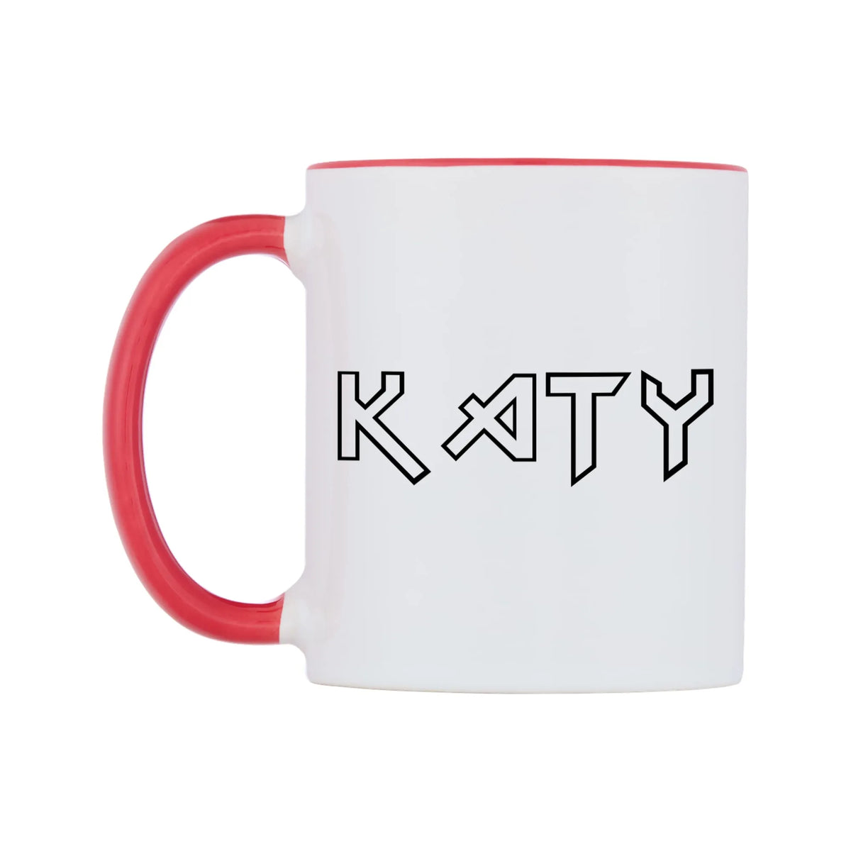 Katy - Iron Maiden Themed Mug — white 11oz gloss mug with a red inside and handle, right side, on a white background