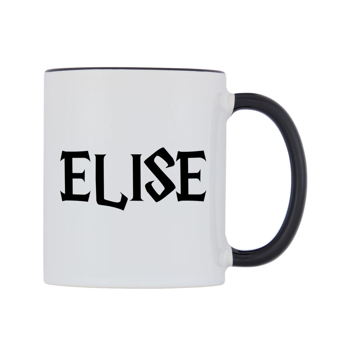 Elise - Wizard Themed Mug — white 11oz gloss mug with a black inside and handle, left side, on a white background