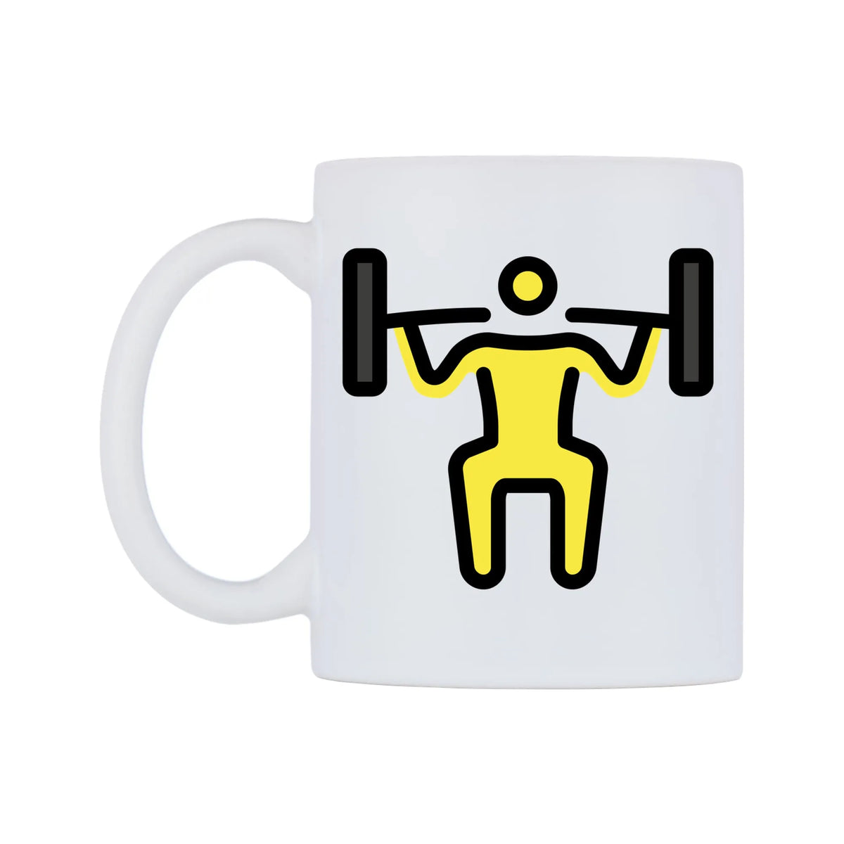 Person Lifting Weights Emoji Mug — mug, right side, on a white background
