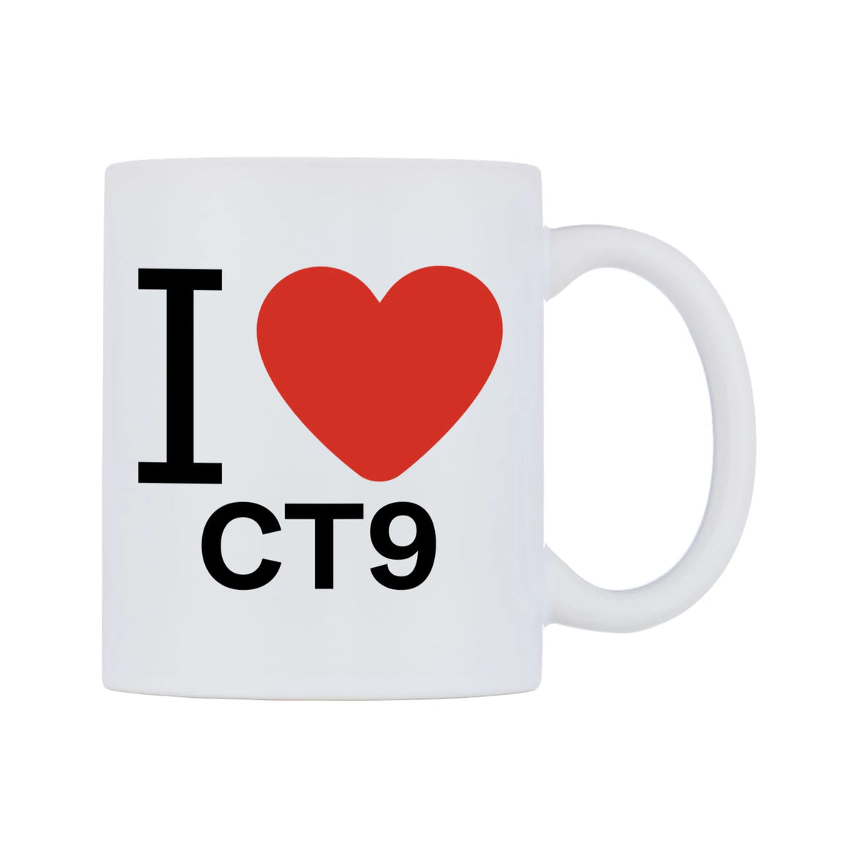 I Love CT9 Mug — white 11oz gloss mug, left side, on a white background