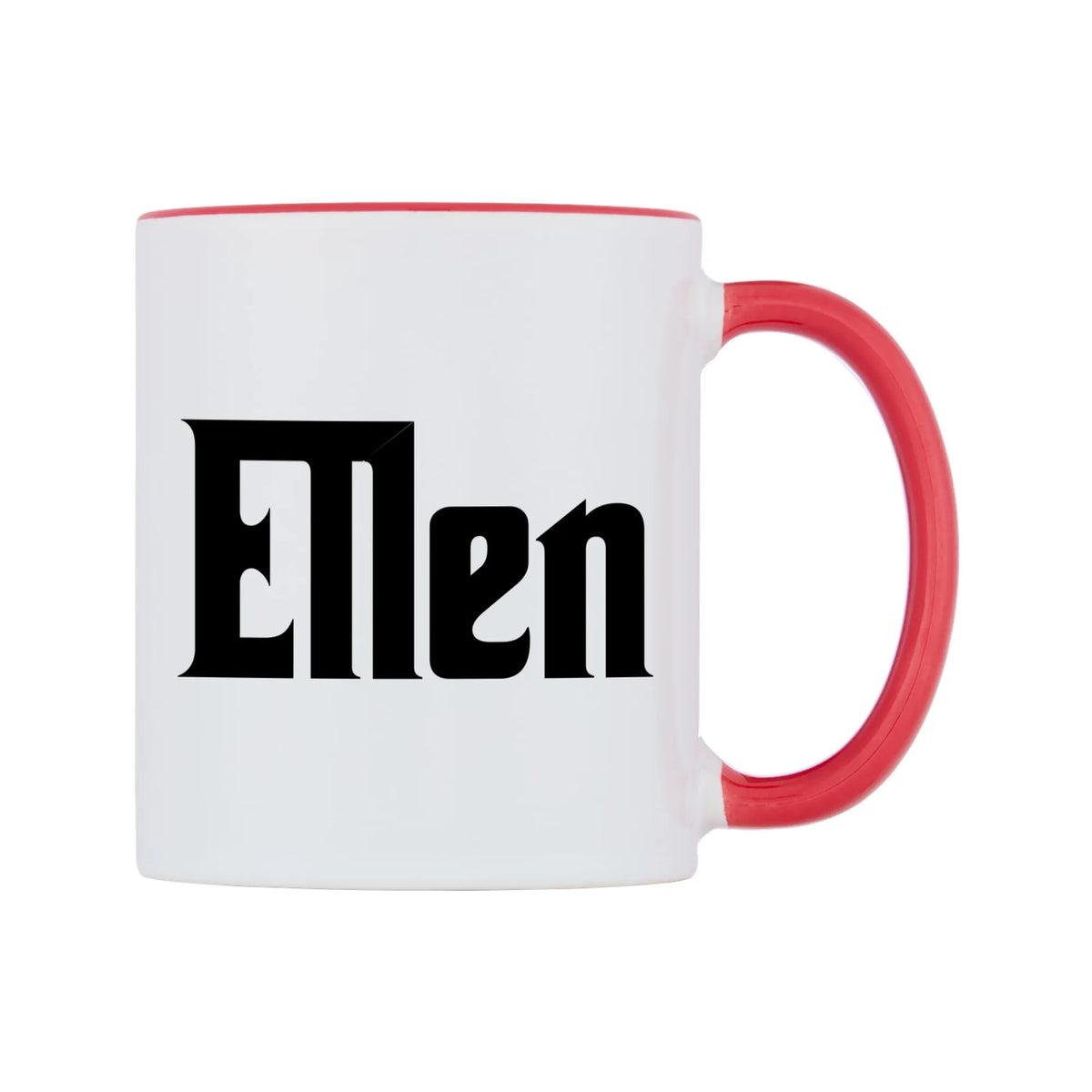 Ellen - Godfather Themed Mug — white 11oz gloss mug with a red inside and handle, left side, on a white background