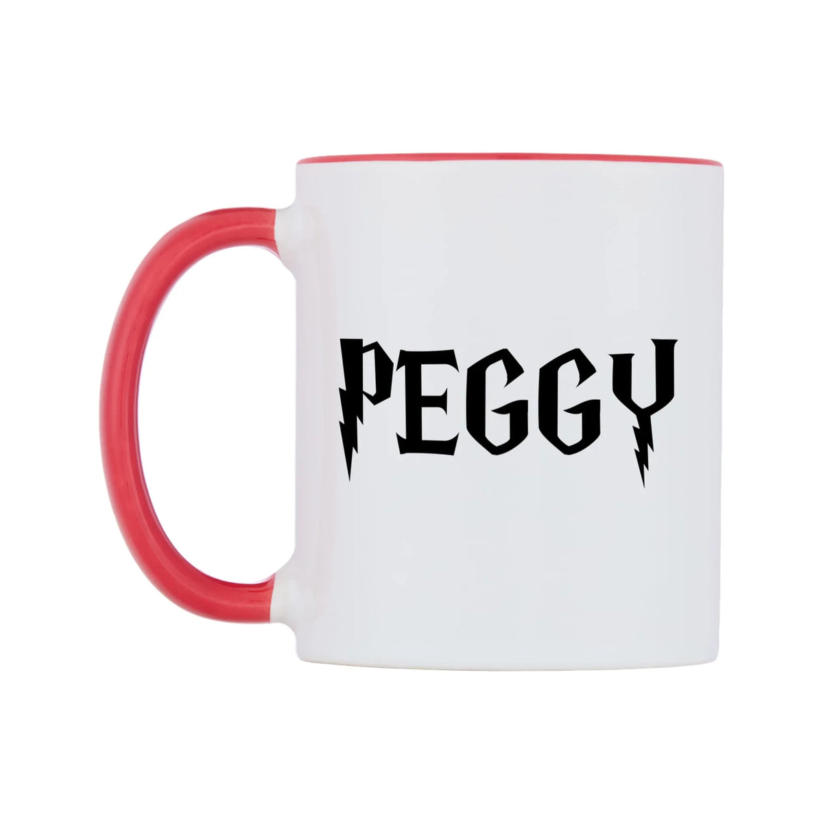 Peggy - Wizard Themed Mug — white 11oz gloss mug with a red inside and handle, right side, on a white background