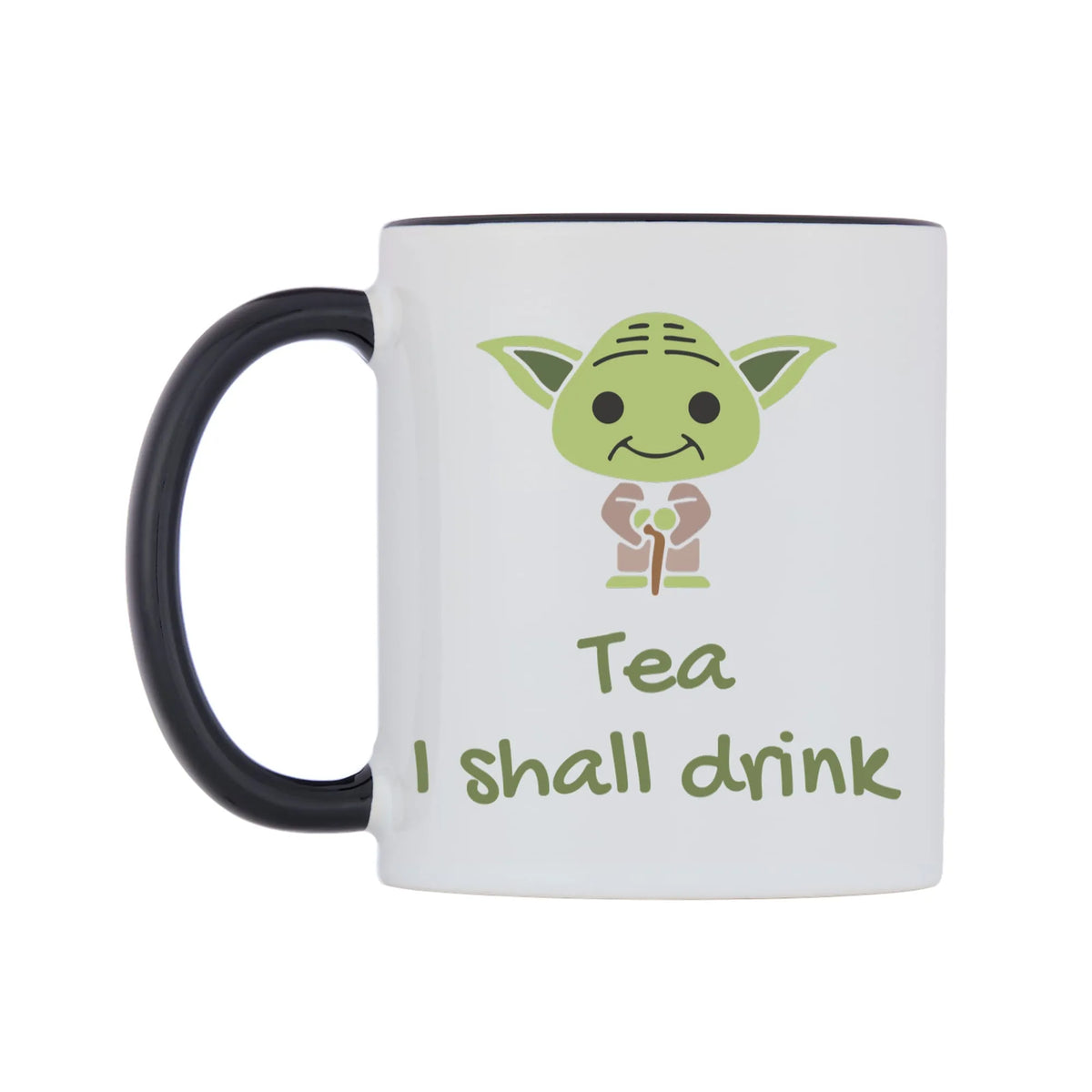 Tea I shall drink Mug — white 11oz gloss mug with a black inside and handle, right side, on a white background