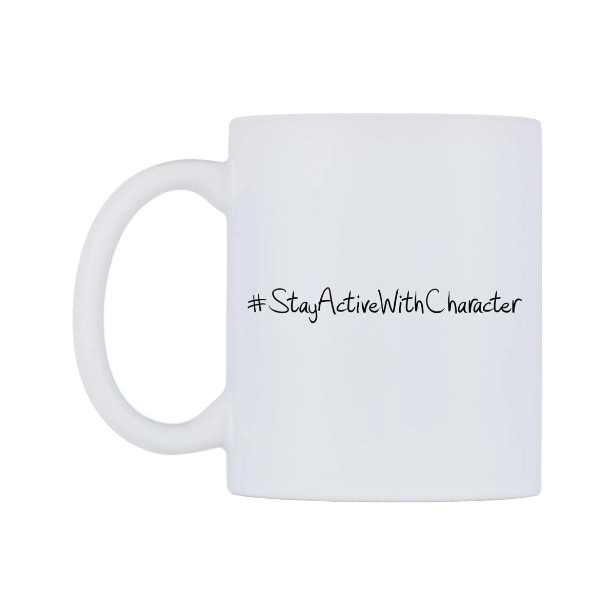 StayActiveWithCharacter Mug — mug, right side, on a white background