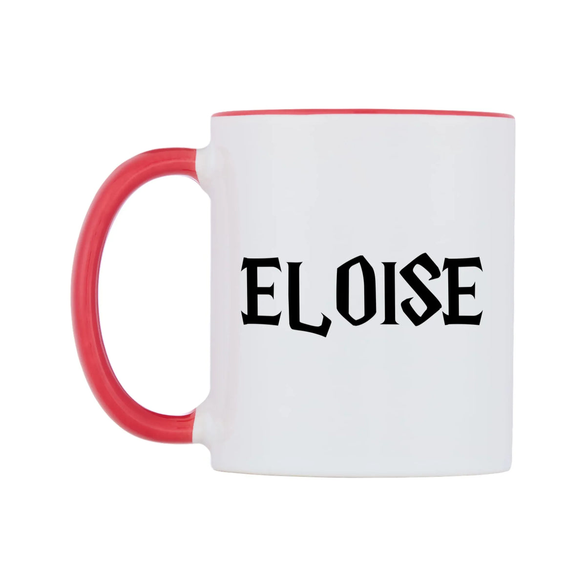 Eloise - Wizard Themed Mug — white 11oz gloss mug with a red inside and handle, right side, on a white background