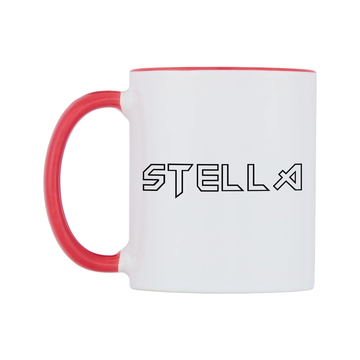 Stella - Iron Maiden Themed Mug — white 11oz gloss mug with a red inside and handle, right side, on a white background