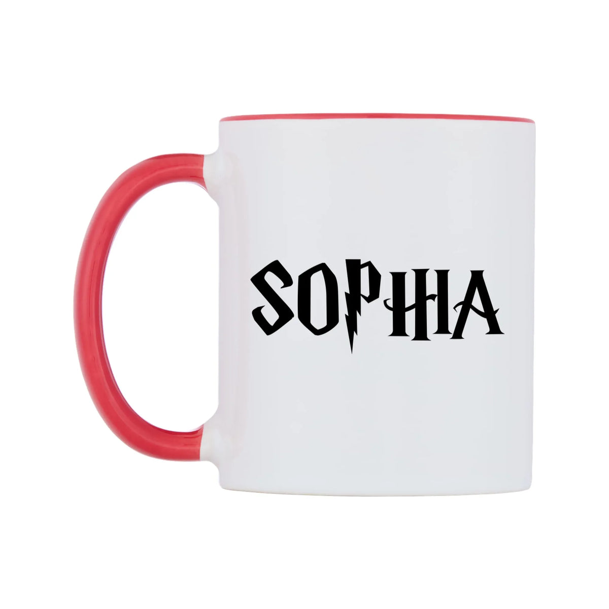 Sophia - Wizard Themed Mug — white 11oz gloss mug with a red inside and handle, right side, on a white background