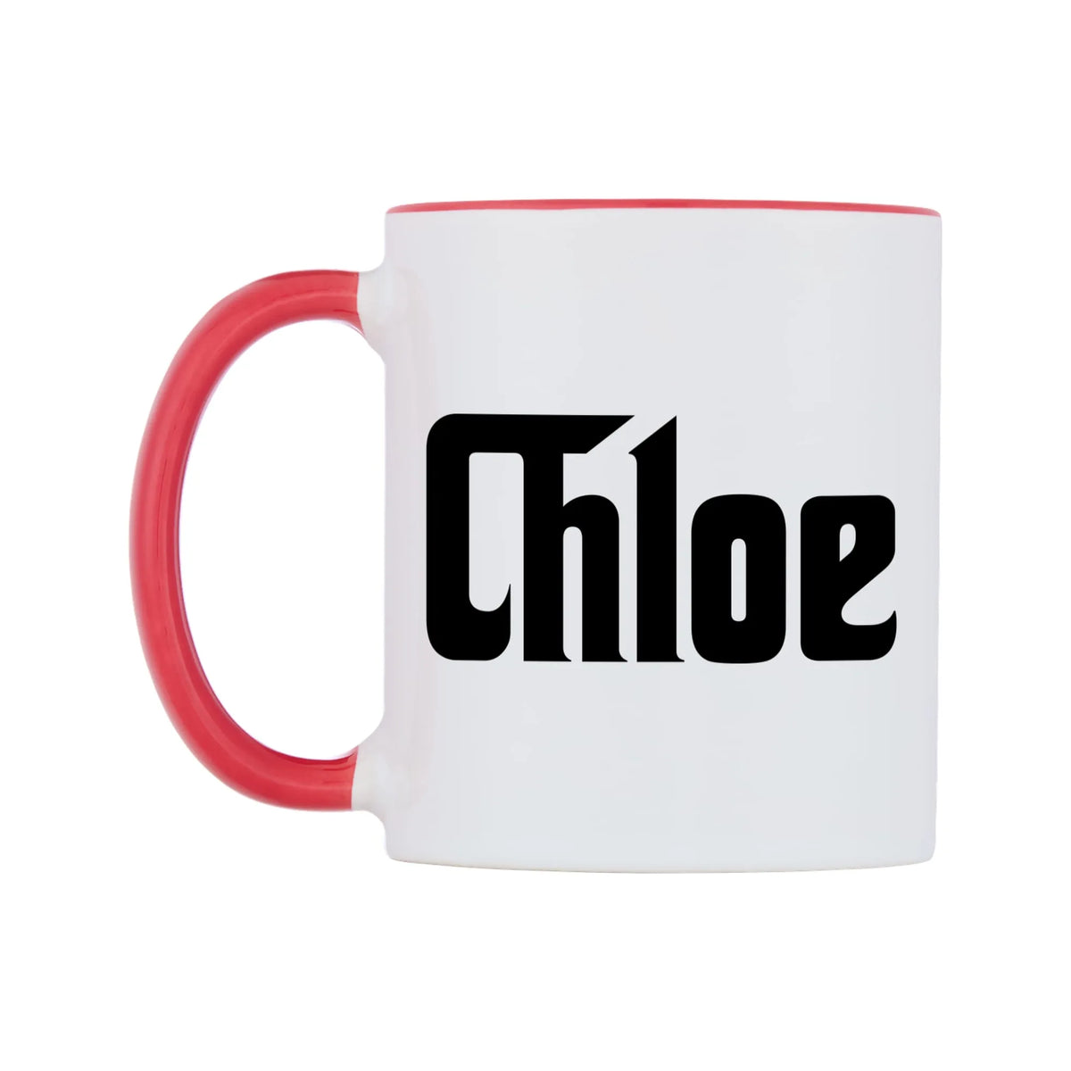 Chloe - Godfather Themed Mug — white 11oz gloss mug with a red inside and handle, right side, on a white background
