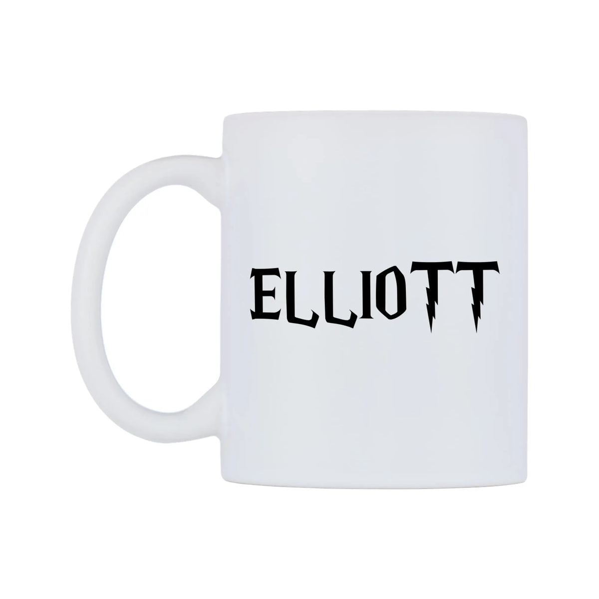 Elliott - Wizard Themed Mug — white 11oz gloss mug, right side, on a white background
