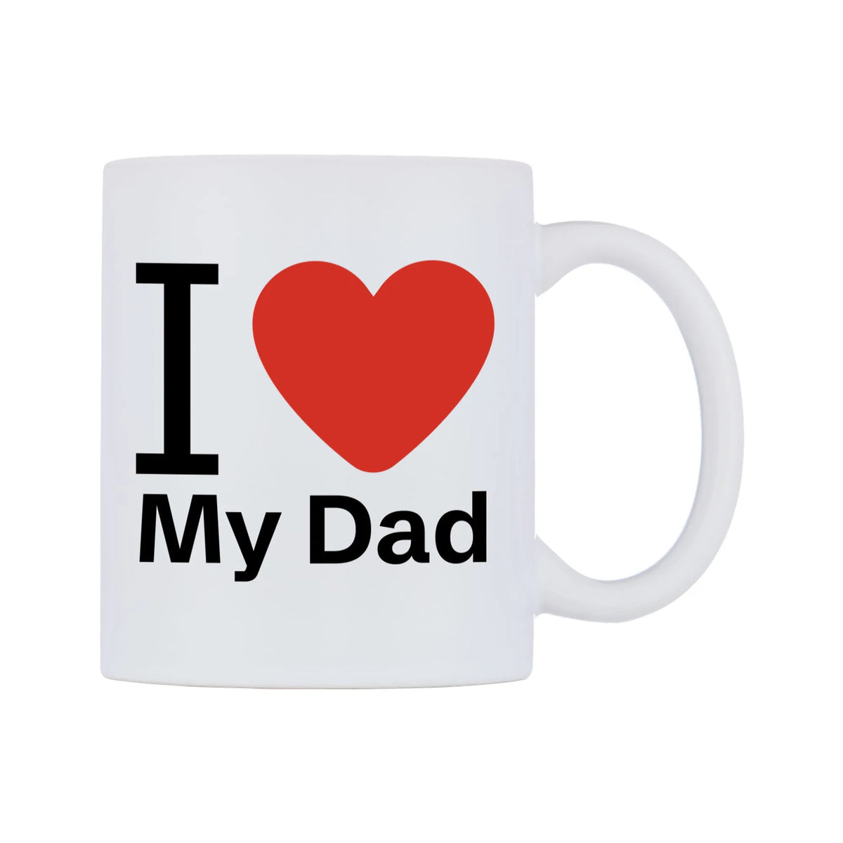 I Love My Dad Mug — white 11oz gloss mug, left side, on a white background