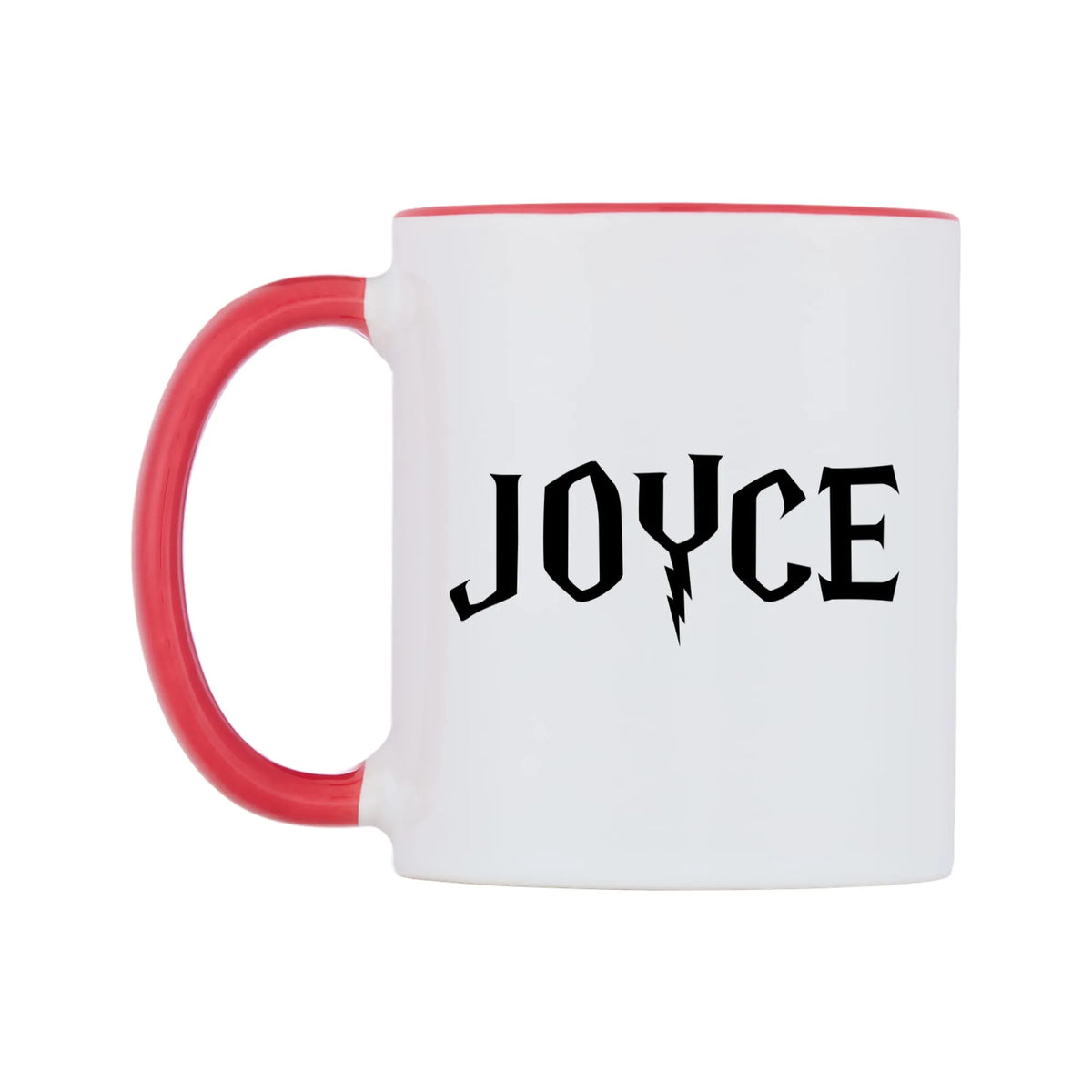 Joyce - Wizard Themed Mug — white 11oz gloss mug with a red inside and handle, right side, on a white background