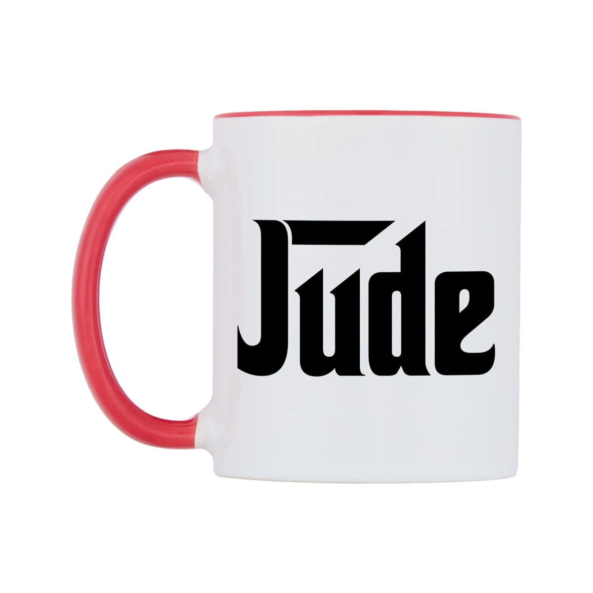 Jude - Godfather Themed Mug — white 11oz gloss mug with a red inside and handle, right side, on a white background