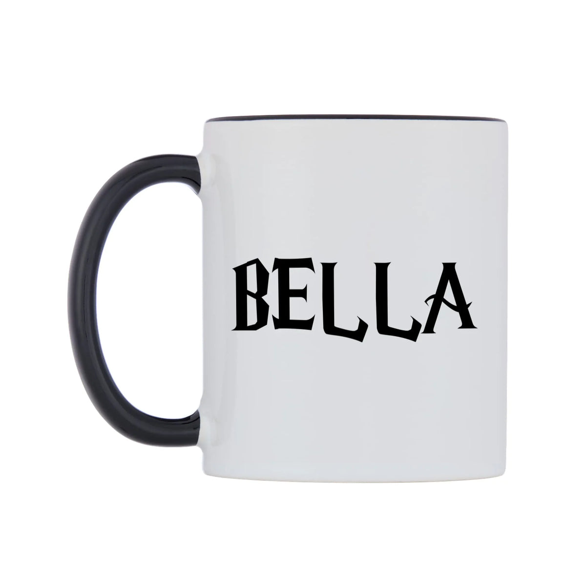 Bella - Wizard Themed Mug — white 11oz gloss mug with a black inside and handle, right side, on a white background