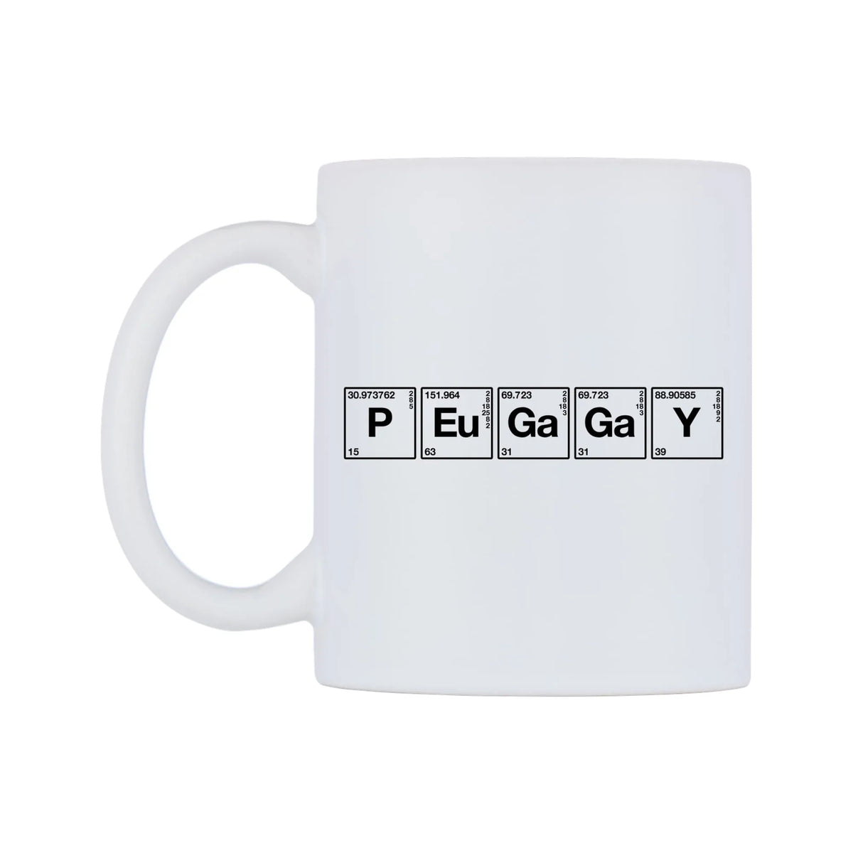 Peggy - Chemistry Themed Mug — mug, right side, on a white background