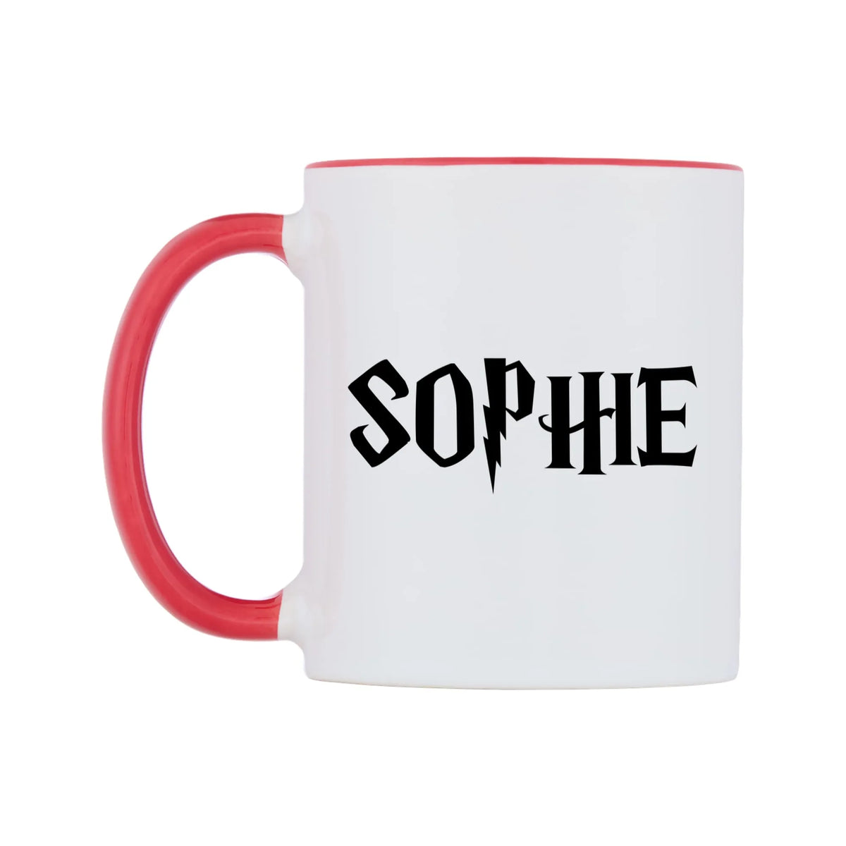Sophie - Wizard Themed Mug — white 11oz gloss mug with a red inside and handle, right side, on a white background