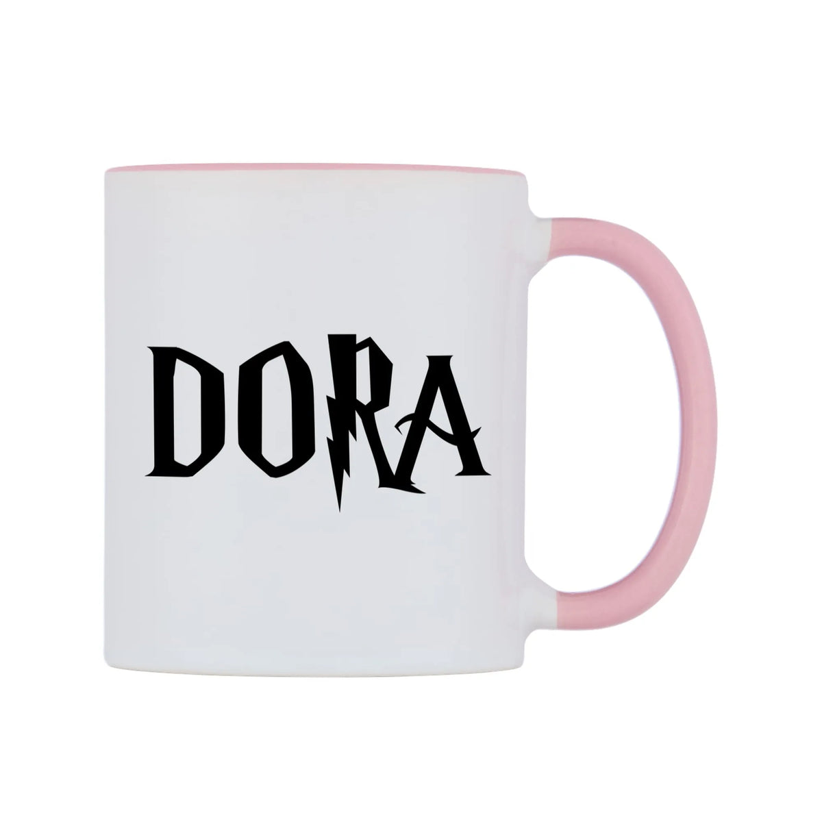 Dora - Wizard Themed Mug — white 11oz gloss mug with a pink inside and handle, left side, on a white background