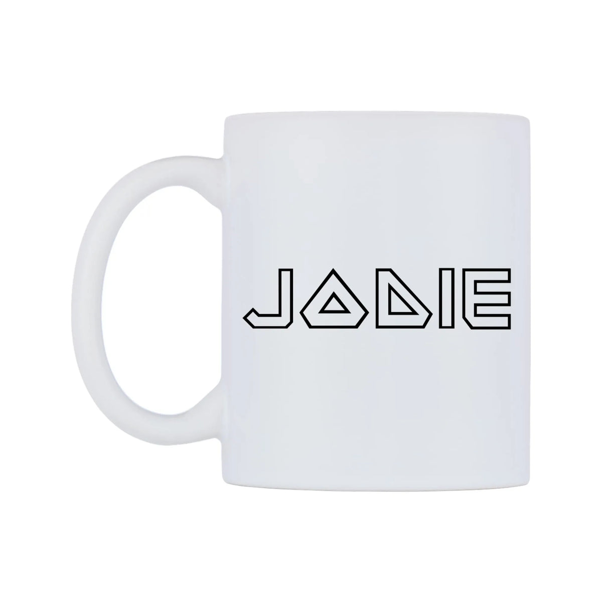 Jodie - Iron Maiden Themed Mug — white 11oz gloss mug, right side, on a white background