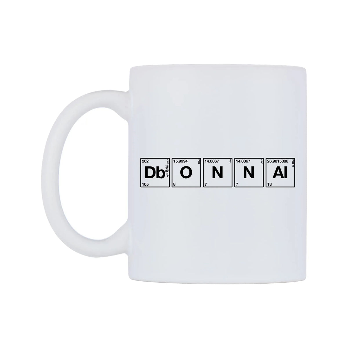 Donna - Chemistry Themed Mug — mug, right side, on a white background