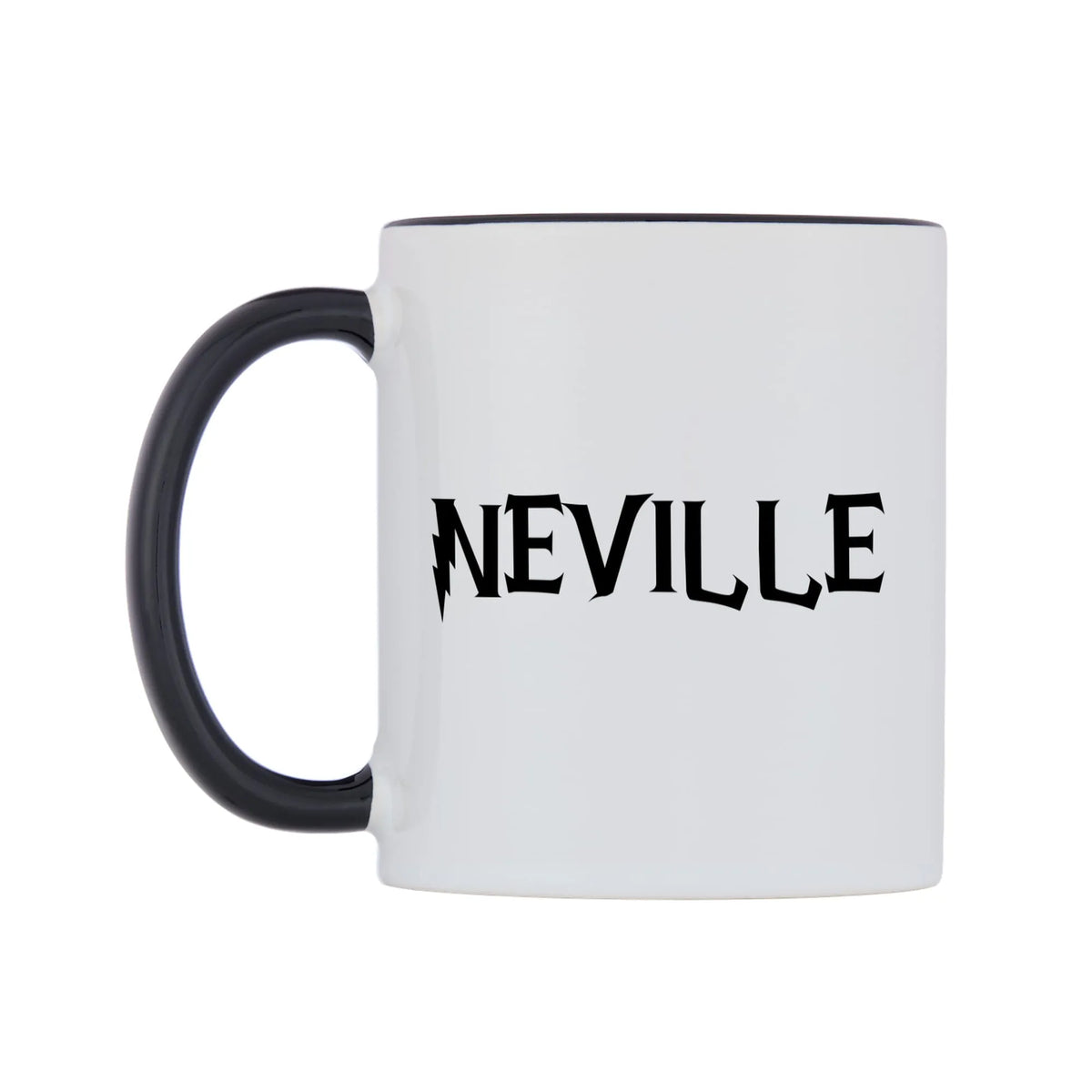Neville - Wizard Themed Mug — white 11oz gloss mug with a black inside and handle, right side, on a white background