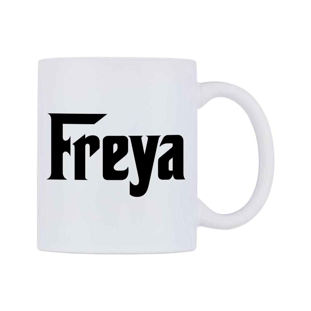 Freya - Godfather Themed Mug — white 11oz gloss mug, left side, on a white background