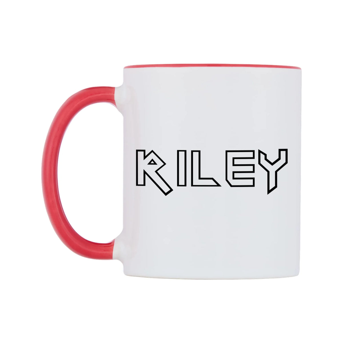 Riley - Iron Maiden Themed Mug — white 11oz gloss mug with a red inside and handle, right side, on a white background