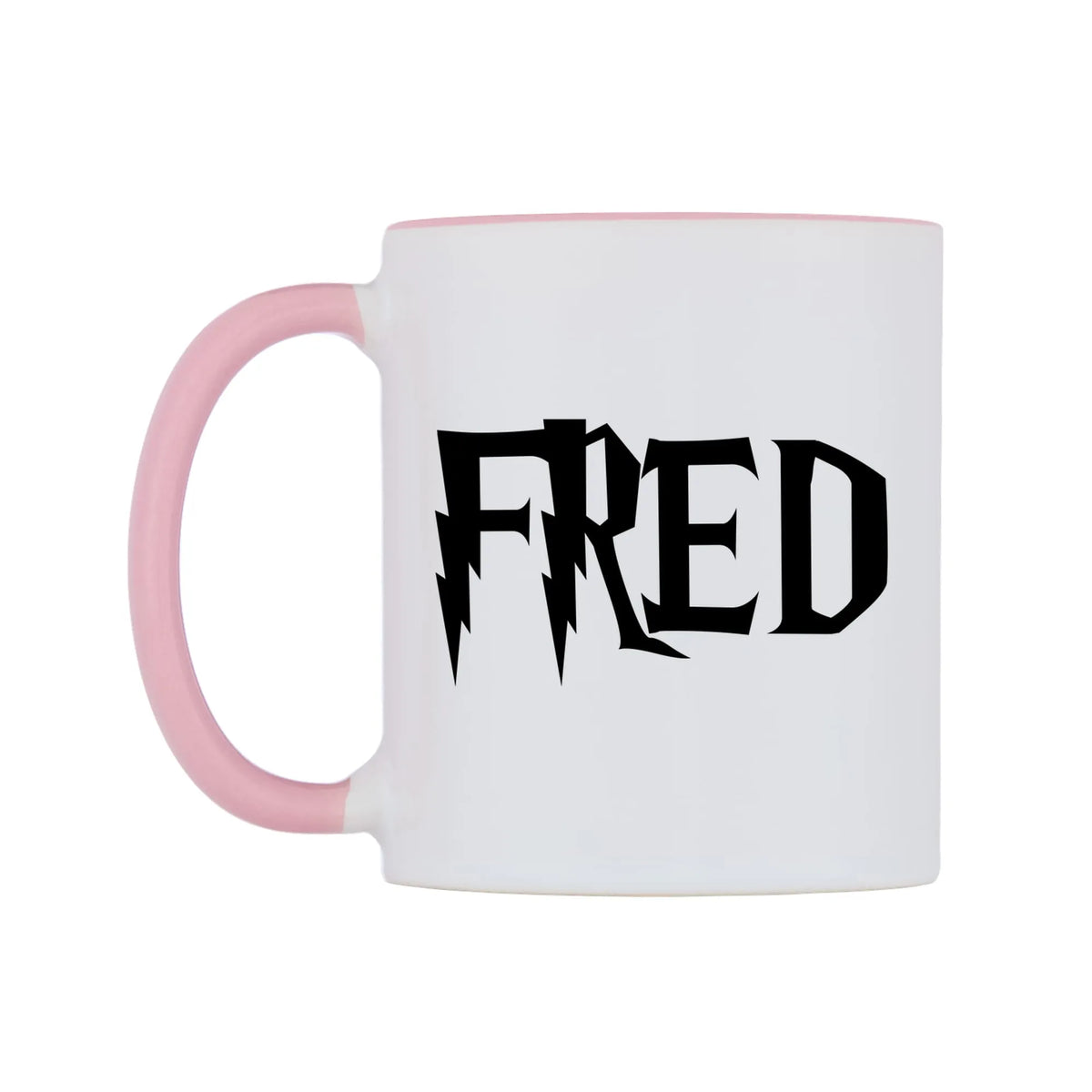 Fred - Wizard Themed Mug — white 11oz gloss mug with a pink inside and handle, right side, on a white background
