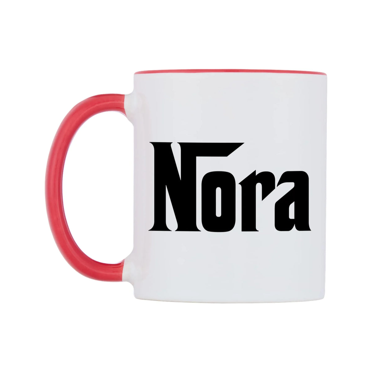 Nora - Godfather Themed Mug — white 11oz gloss mug with a red inside and handle, right side, on a white background
