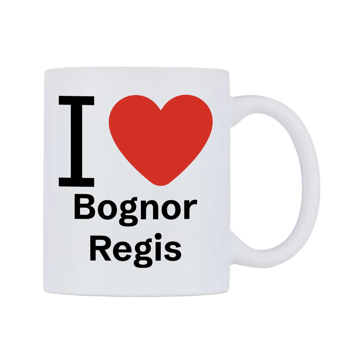 I Love Bognor Regis Mug — white 11oz gloss mug, left side, on a white background