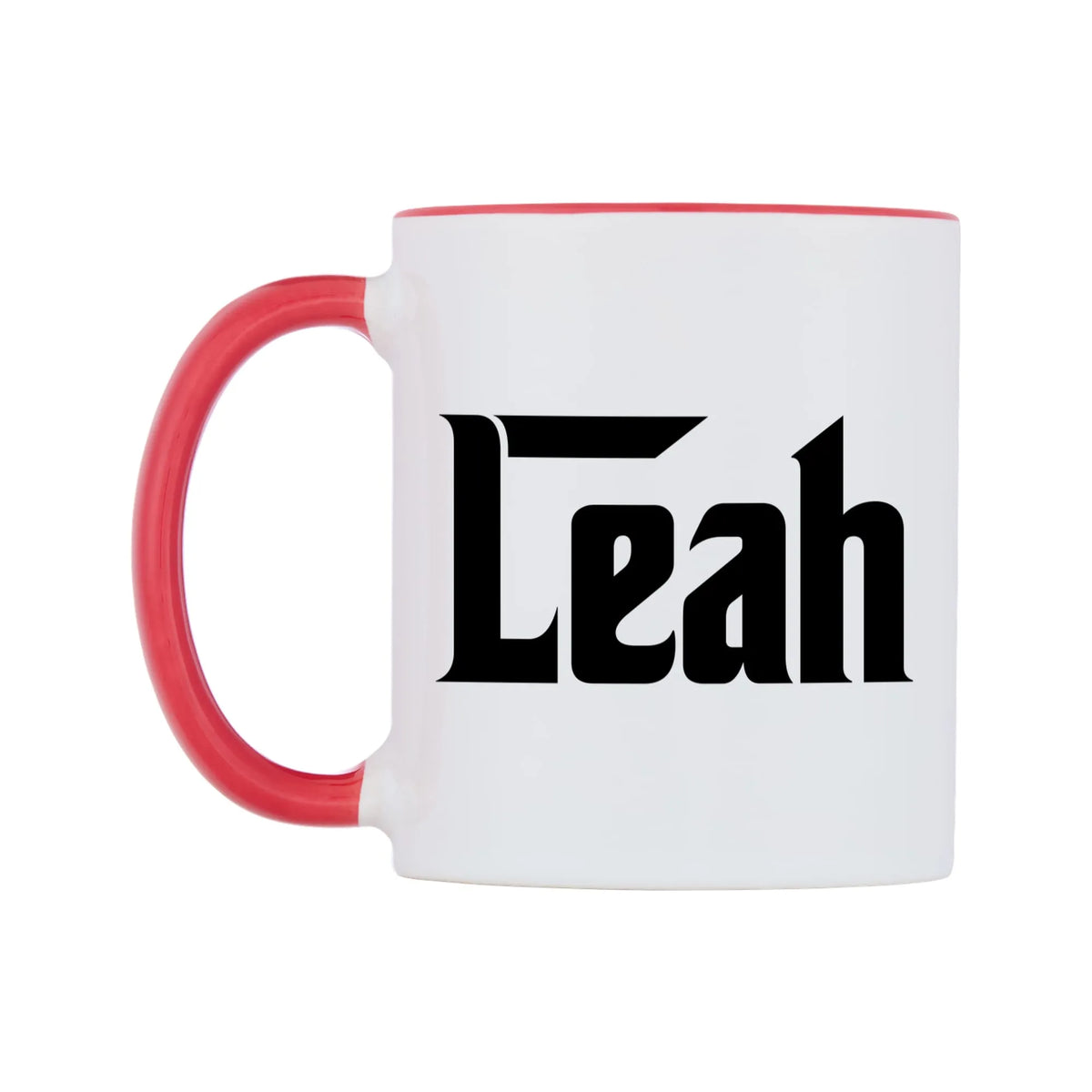 Leah - Godfather Themed Mug — white 11oz gloss mug with a red inside and handle, right side, on a white background