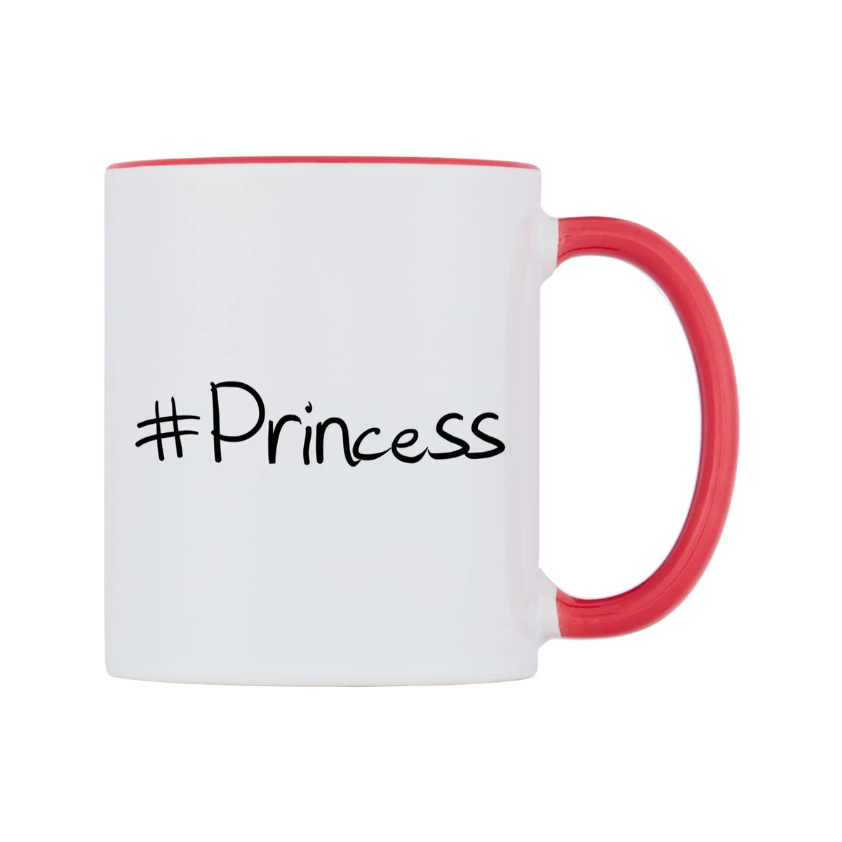 Princess Mug — white 11oz gloss mug with a red inside and handle, left side, on a white background