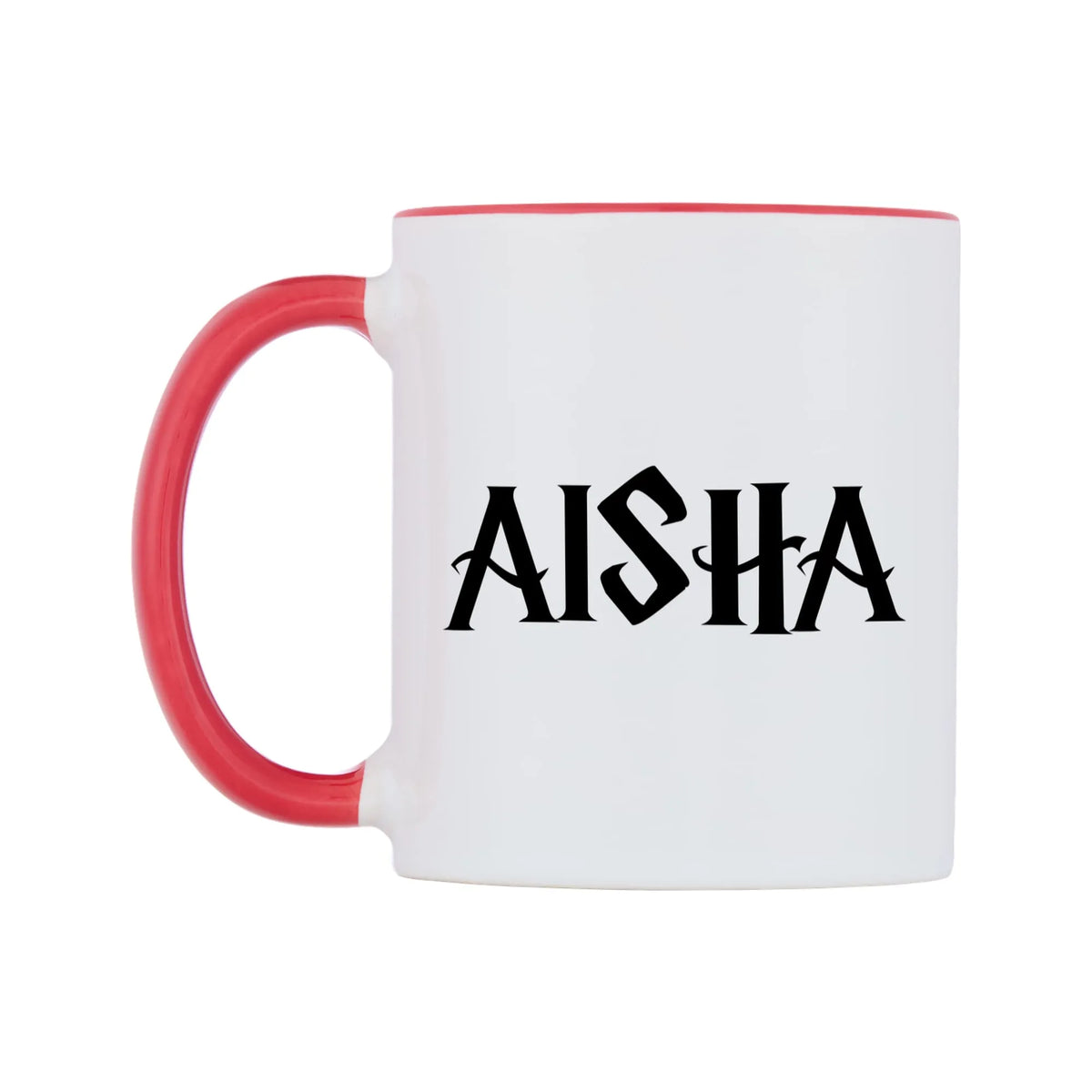 Aisha - Wizard Themed Mug — white 11oz gloss mug with a red inside and handle, right side, on a white background