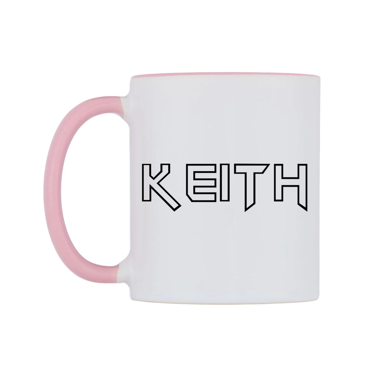 Keith - Iron Maiden Themed Mug — white 11oz gloss mug with a pink inside and handle, right side, on a white background