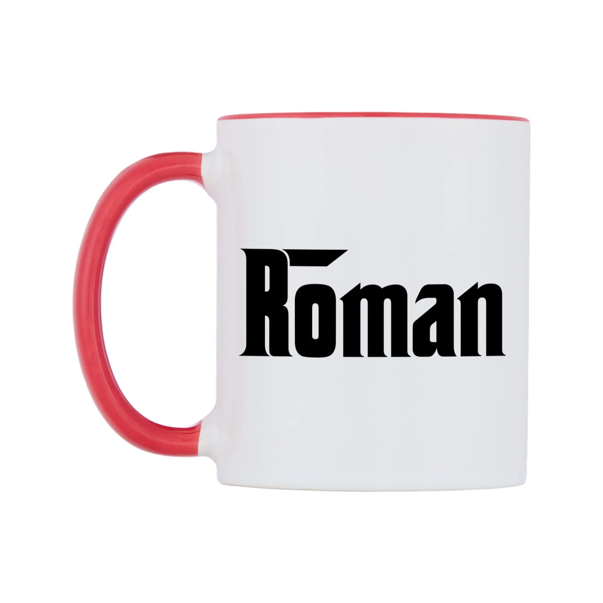 Roman - Godfather Themed Mug — white 11oz gloss mug with a red inside and handle, right side, on a white background