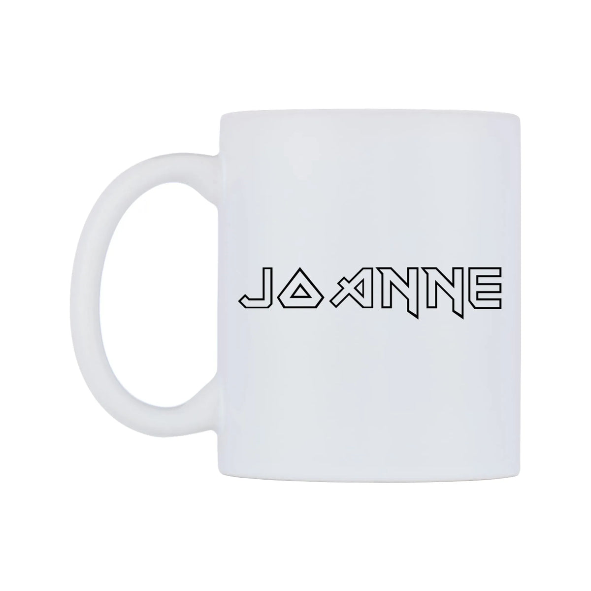 Joanne - Iron Maiden Themed Mug — white 11oz gloss mug, right side, on a white background