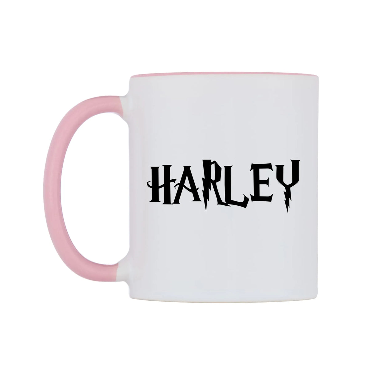 Harley - Wizard Themed Mug — white 11oz gloss mug with a pink inside and handle, right side, on a white background