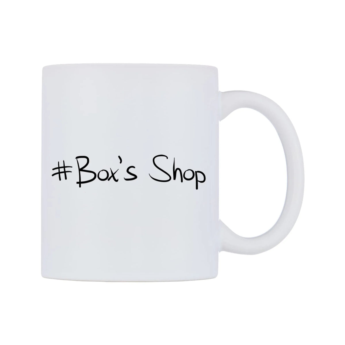 Box's Shop Mug — mug, left side, on a white background