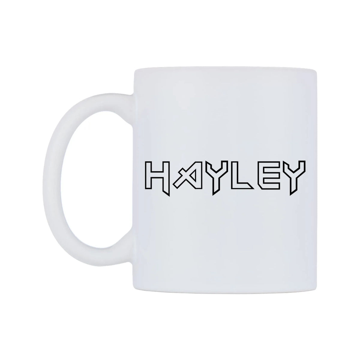 Hayley - Iron Maiden Themed Mug — white 11oz gloss mug, right side, on a white background