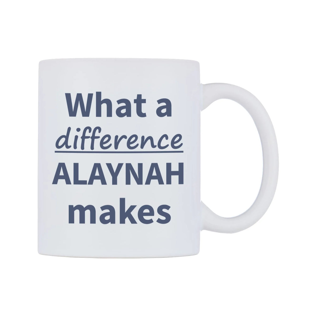 What a difference ALAYNAH makes Mug — mug, left side, on a white background